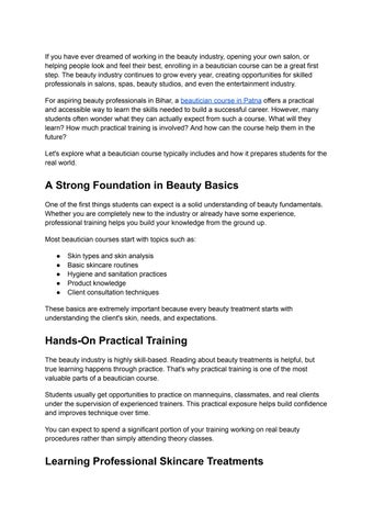 What to Expect from a Beautician Course in Patna