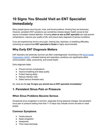 10 Signs You Should Visit an ENT Specialist Immediately