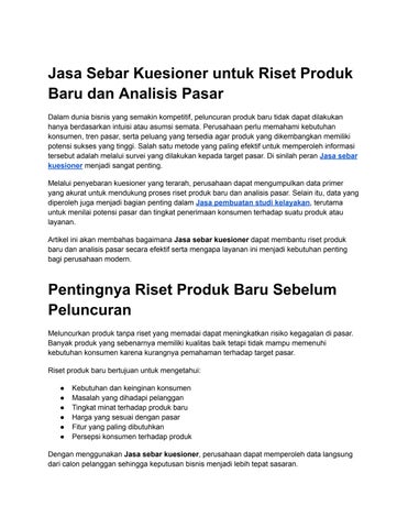 Jasa Sebar Kuesioner untuk Riset Produk Baru dan Analisis Pasar