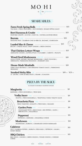 MOHI @ The Grove Menu (Summer 2026)