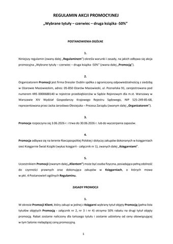 Regulamin Akcji: Wybrane tytuły - czerwiec - druga książka -50% (2026)