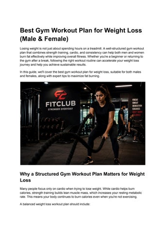 Best Gym Workout Plan for Weight Loss (Male & Female) _ FitClub