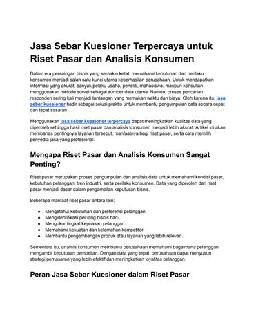 Jasa Sebar Kuesioner Terpercaya untuk Riset Pasar dan Analisis Konsumen