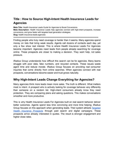 How to Source High-Intent Health Insurance Leads for Agencies