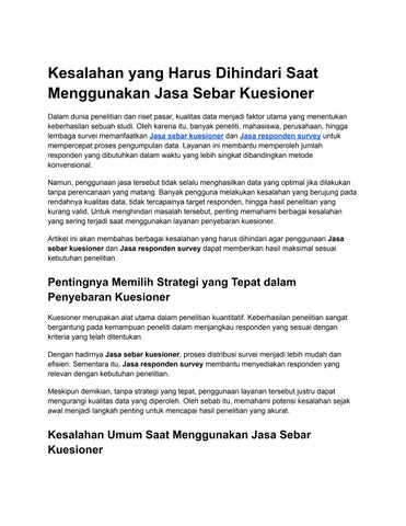 Kesalahan yang Harus Dihindari Saat Menggunakan Jasa Sebar Kuesioner
