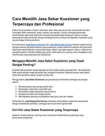 Cara Memilih Jasa Sebar Kuesioner yang Terpercaya dan Profesional
