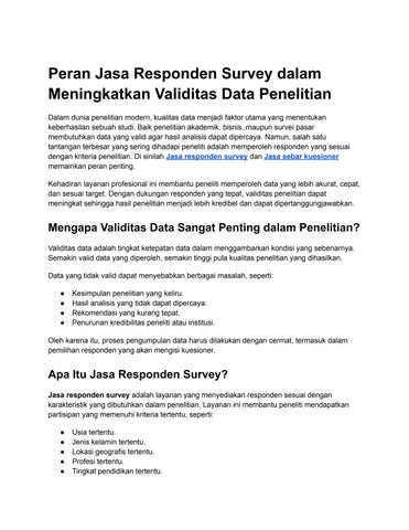 Peran Jasa Responden Survey dalam Meningkatkan Validitas Data Penelitian