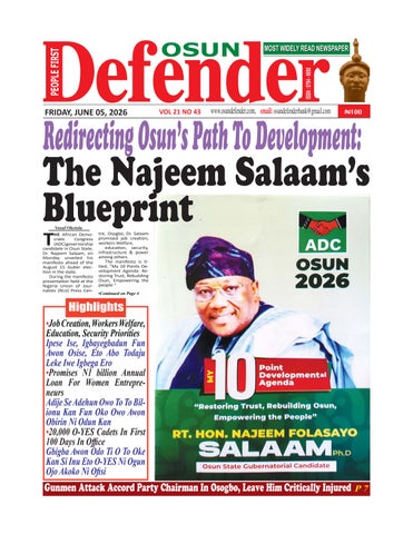 Osun Defender Newspaper Online Version of June 05, 2026
