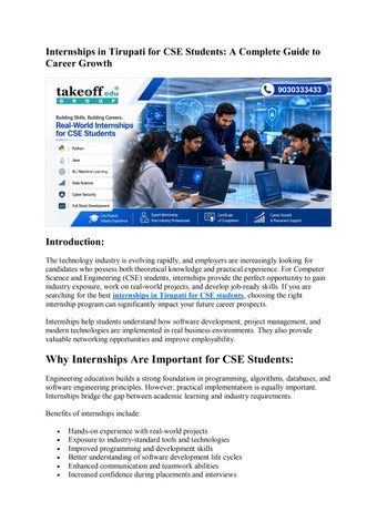 Internships in Tirupati for CSE Students