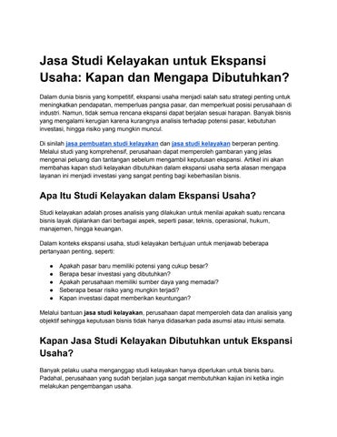 Jasa Studi Kelayakan untuk Ekspansi Usaha: Kapan dan Mengapa Dibutuhkan?