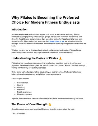 Why Pilates Is Becoming the Preferred Choice for Modern Fitness Enthusiasts