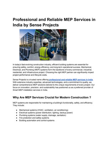 Professional and Reliable MEP Services in India by Sense Projects (1)
