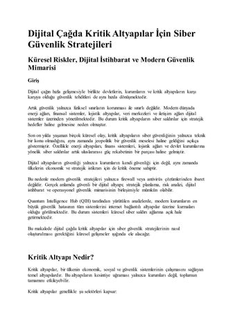 Dijital Çağda Kritik Altyapılar İçin Siber Güvenlik Stratejileri