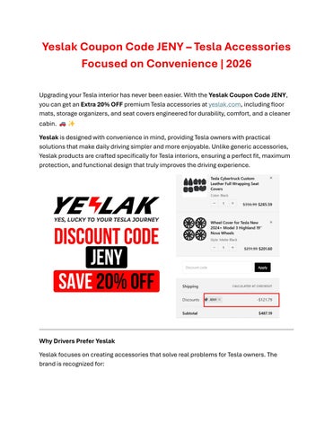 Yeslak Coupon Code JENY – Tesla Accessories Focused on Convenience 2026