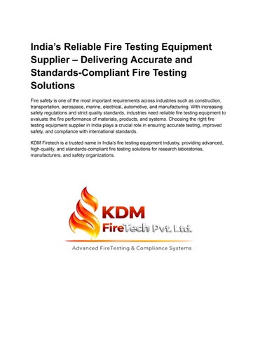 India’s Reliable Fire Testing Equipment Supplier – Delivering Accurate and Standards-Compliant Fire 