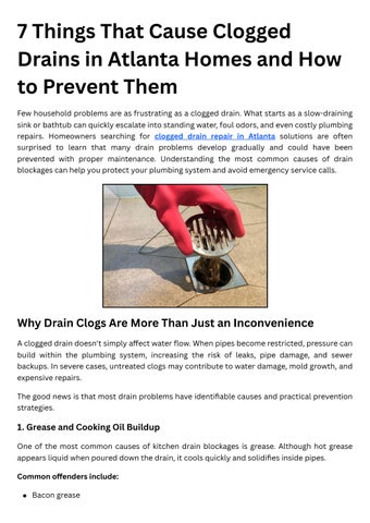 7 Things That Cause Clogged Drains in Atlanta Homes and How to Prevent Them