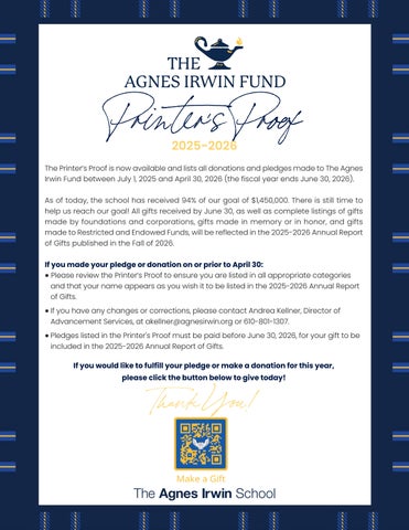 The Agnes Irwin Fund Printer's Proof 2026