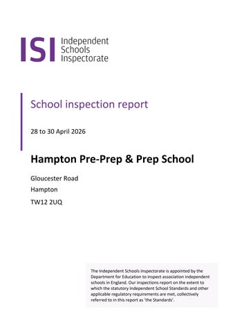 ISI School Inspection Report Hampton Pre-Prep & Prep April 2026