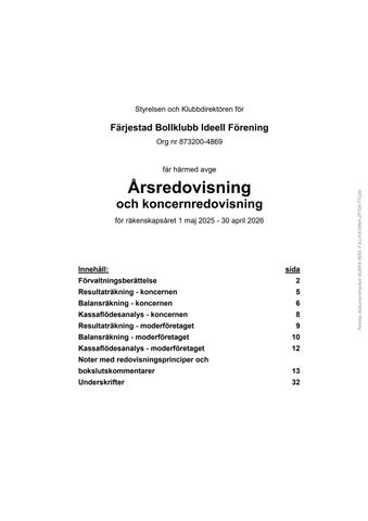 2026 Årsredovisning Färjestads BK