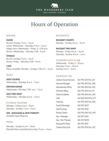 Wanderers Club Hours & Menus