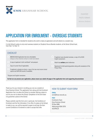 Application for Enrolment (Overseas Students)