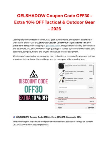 GELSHADOW Coupon Code OFF30 - Extra 10% OFF Tactical & Outdoor Gear – 2026