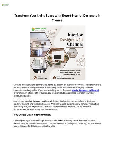 Transform Your Living Space with Expert Interior Designers in Chennai
