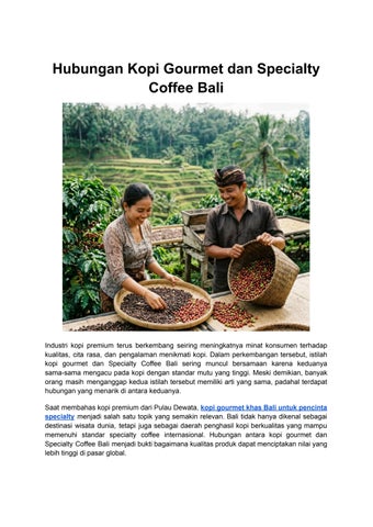 Hubungan Kopi Gourmet dan Specialty Coffee Bali