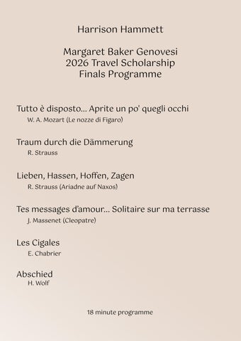 Programme and Translations - Finals  Margaret Baker-Genovesi Travel Scholarship 2026