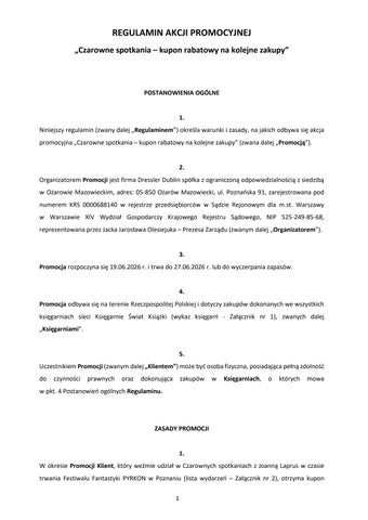 Regulamin Akcji: Czarowne spotkania - kupon rabatowy na kolejne zakupy