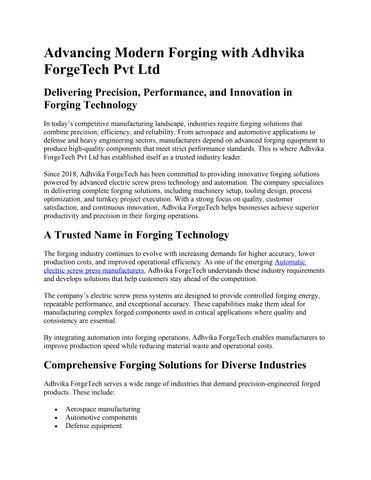 Advancing Modern Forging with Adhvika ForgeTech Pvt Ltd