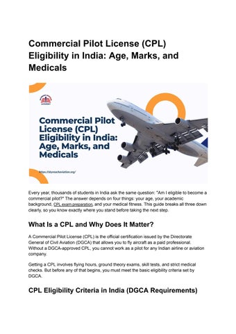  CPL Eligibility in India 2026: Age, Marks & Medical Requirements Explained