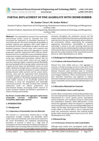 PARTIAL REPLACEMENT OF FINE AGGREGATE WITH CRUMB RUBBER