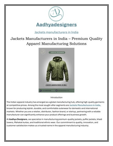 Jackets Manufacturers in India  PDF