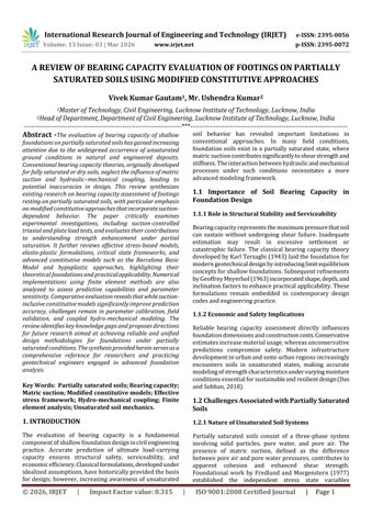 A REVIEW OF BEARING CAPACITY EVALUATION OF FOOTINGS ON PARTIALLY SATURATED SOILS USING MODIFIED CONS