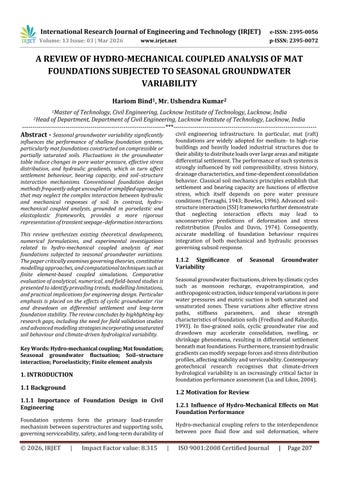 A REVIEW OF HYDRO-MECHANICAL COUPLED ANALYSIS OF MAT FOUNDATIONS SUBJECTED TO SEASONAL GROUNDWATER V