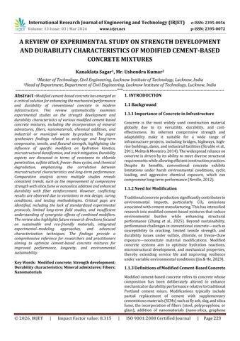 A REVIEW OF EXPERIMENTAL STUDY ON STRENGTH DEVELOPMENT AND DURABILITY CHARACTERISTICS OF MODIFIED CE
