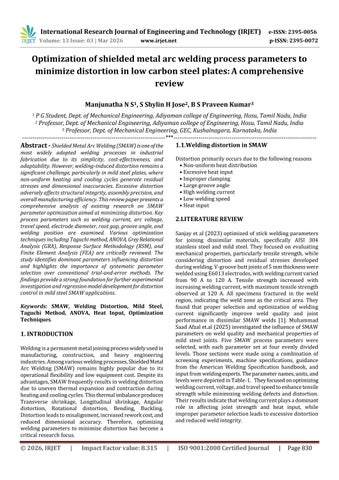 Optimization of shielded metal arc welding process parameters to minimize distortion in low carbon s