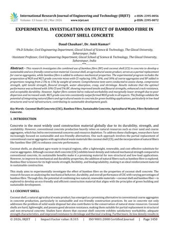 EXPERIMENTAL INVESTIGATION ON EFFECT OF BAMBOO FIBRE IN COCONUT SHELL CONCRETE