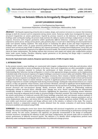 Study on Seismic Effects in Irregularly Shaped Structures