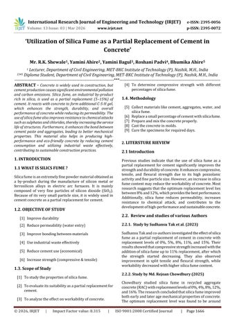 ‘Utilization of Silica Fume as a Partial Replacement of Cement in Concrete’