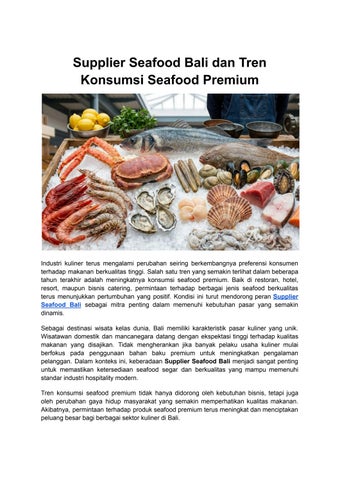 Supplier Seafood Bali dan Tren Konsumsi Seafood Premium