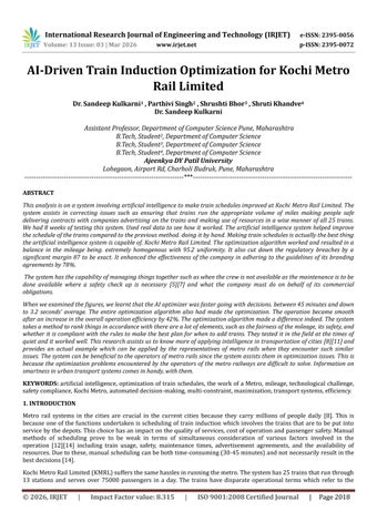 AI-Driven Train Induction Optimization for Kochi Metro Rail Limited
