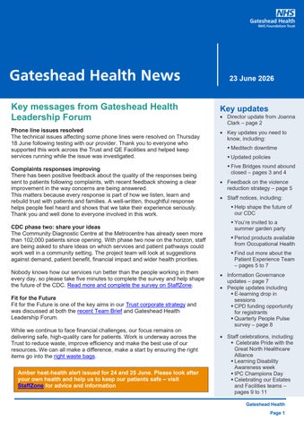 Gateshead Health News - 23 June 2026