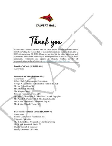 Calvert Hall Draft Annual Report 2025-26