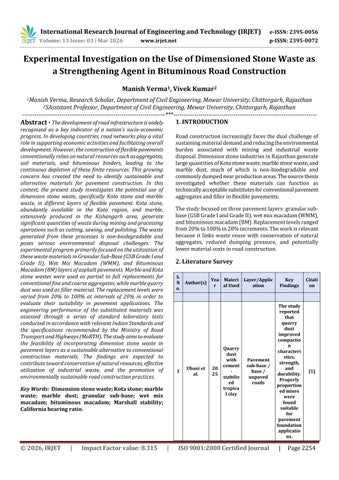 Experimental Investigation on the Use of Dimensioned Stone Waste as a Strengthening Agent in Bitumin