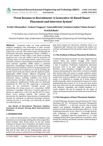 “From Resume to Recruitment: A Generative AI-Based Smart Placement and Interview System”