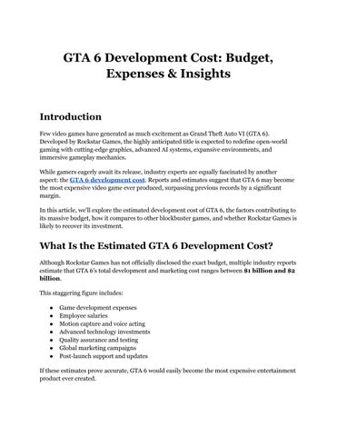 GTA 6 Development Cost: Budget, Expenses & Insights