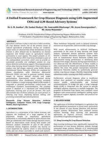 A Unified Framework for Crop Disease Diagnosis using GAN-Augmented CNNs and LLM-Based Advisory Syste