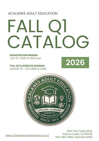 Acalanes Adult Education Fall Q1 2026 Course Catalog